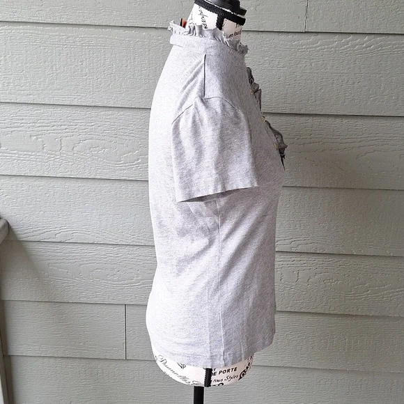 Tory Burch Lidia Ruffle Polo Tee GRAY Size Small - Picture 4 of 11
